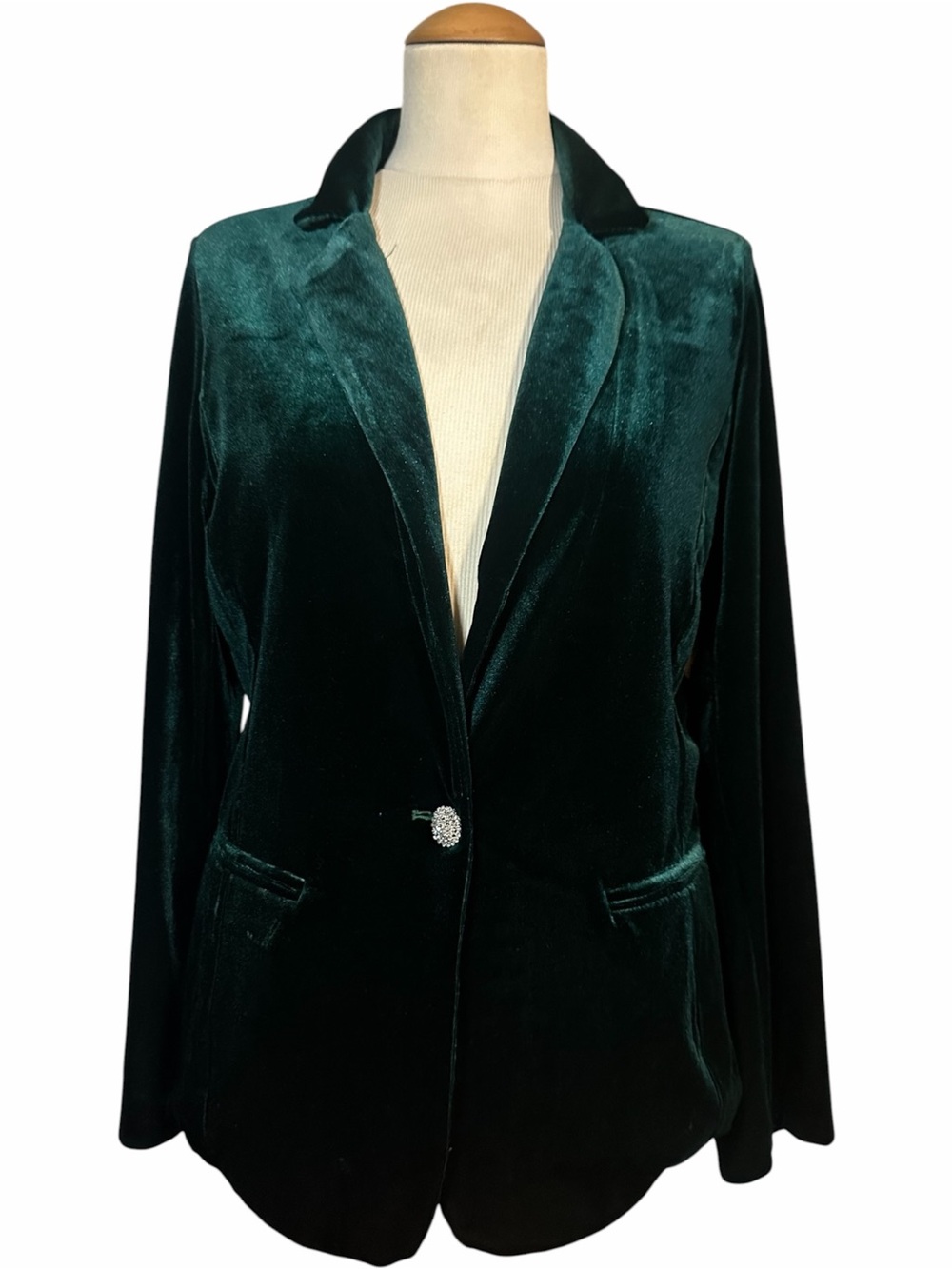 Tahari Velvet Blazer Jacket Emerald Green Size L